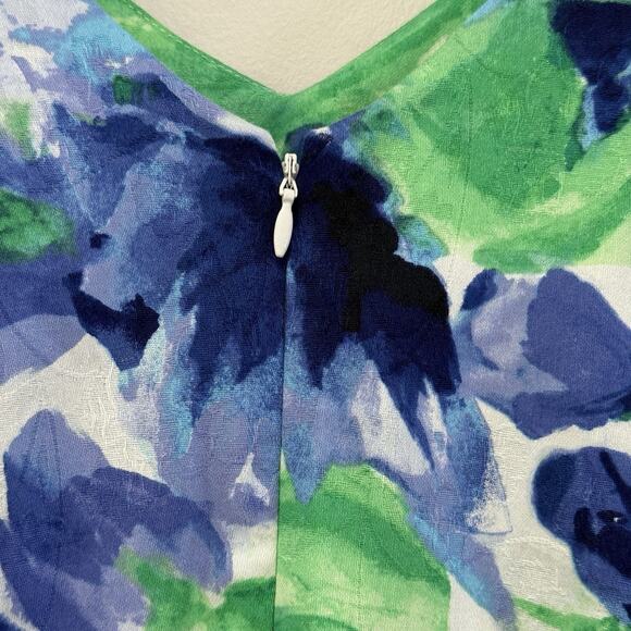 NWT Chaps Baja Blue Green Floral Print Sleeveless A-Line Dress Sz 16 Travel Boss - Picture 7 of 8